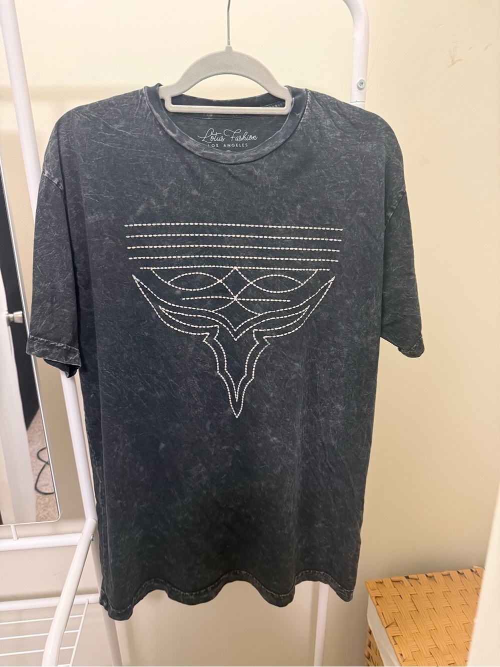 Lotus Fashion Black Mineral-Wash Short Sleeve Tee with Studded Graphic